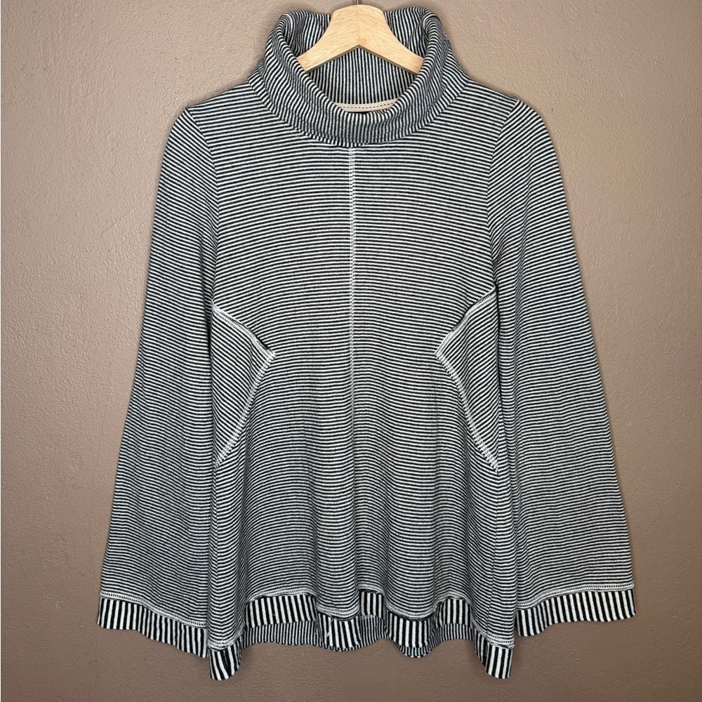 Anthropologie Maeve Tal Cowl Neck Tunic Black & White Stripes Size XS Cabincore - Picture 3 of 16